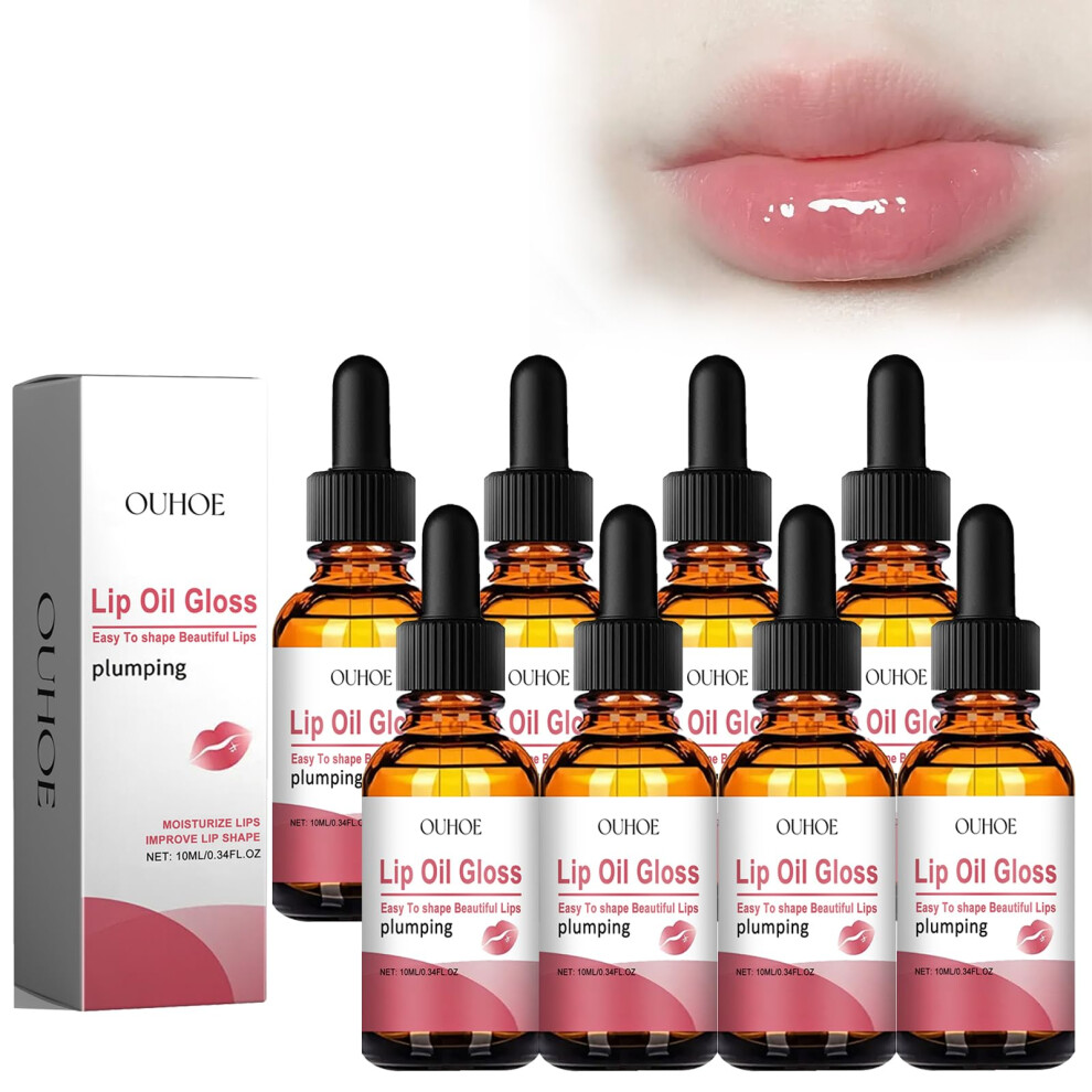 Lip Plumping Serum and Hydrating Lip Oil Gloss for Fuller Lips, Smooth Nonsticky Texture, 8PCS