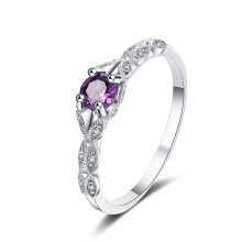 (silver, 7) European and American Simple Light Luxury Style Amethyst Rose Gold Zirconia Women's Ring Turkish Rings