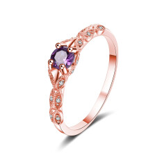 (rose gold, 7) European and American Simple Light Luxury Style Amethyst Rose Gold Zirconia Women's Ring Turkish Rings