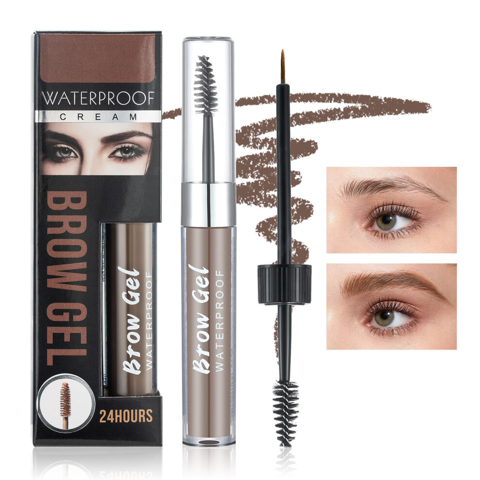 Brown Waterproof Eyebrow Tint With Mascara Brush, Vegan Brow Gel Medium For Fuller Defined Brows