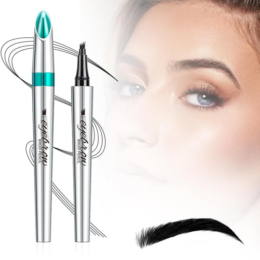 Black Waterproof Microblading Eyebrow Pencil 4Tip Precision Long Lasting Natural 3D Brow Pen