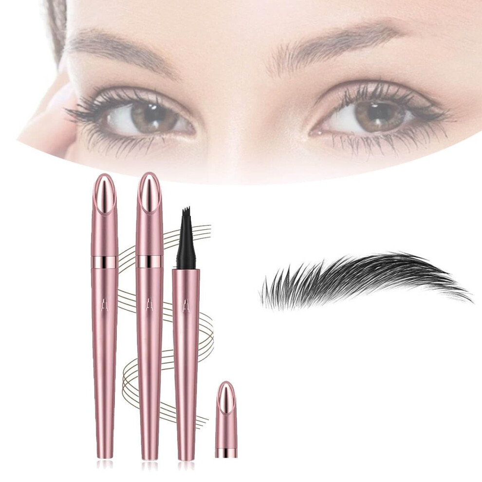 Black 2Pcs Eyebrow Tattoo Pencil Waterproof 4 Fork Tip Microblading Pen Natural Hairlike Strokes