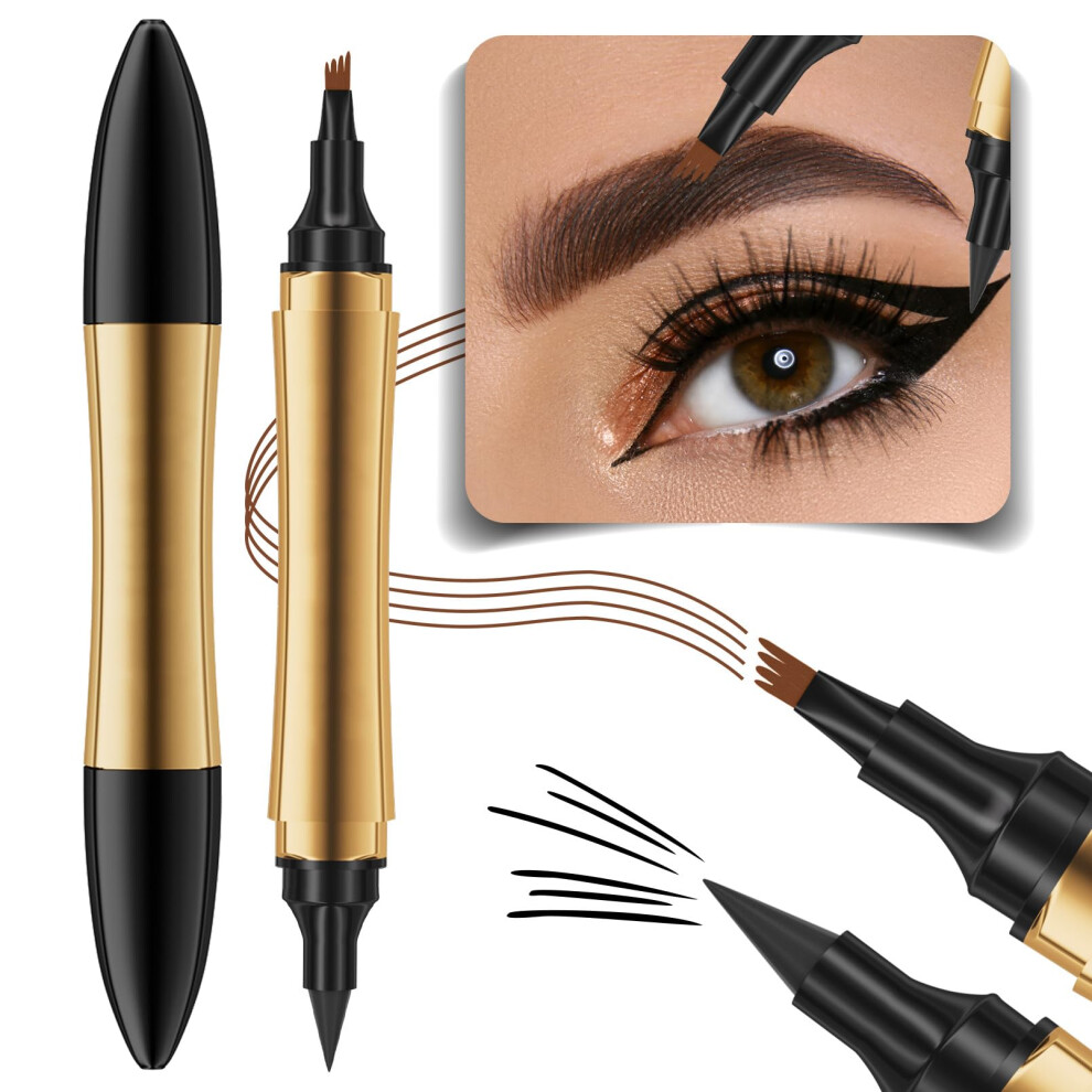 Waterproof Dual Ended Eyebrow Pencil with Micro Fork Tip for Natural Hairlike Strokes Dark Brown