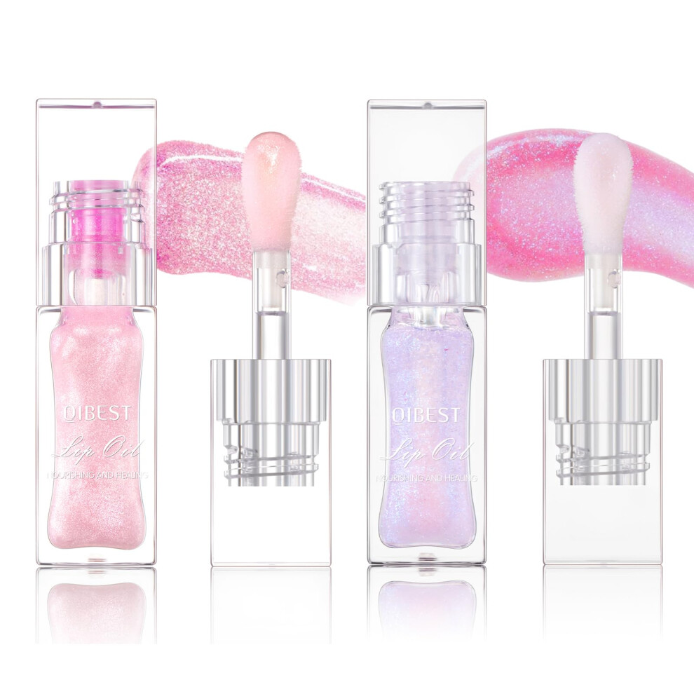Color Changing Lip Oil Gloss with Warm Tint, Big Brush, Long Lasting Hydrating Shimmery Finish