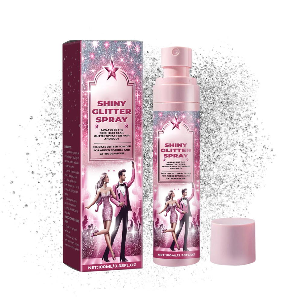 Body Glitter Spray for Hair and Body, LongLasting QuickDrying Shimmer for Festival and Party, 3.38 Fl Oz Silvery