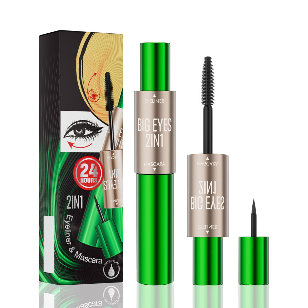 Mascara and Eyeliner Set Waterproof 2 in 1 Volumizing Lengthening Natural Black Precise Pen