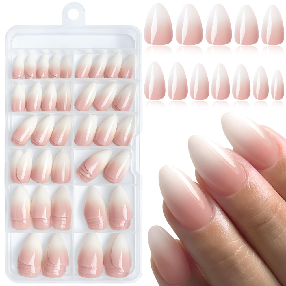 168pc Short Almond Ombre Press On Nails Fake Nails Kit with Adhesive Tabs, Reusable Acrylic