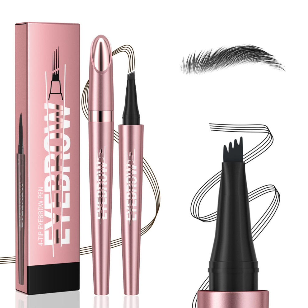 Black Waterproof Eyebrow Pen 4Tip Precision Microblading Pencil For Natural Hairlike Strokes