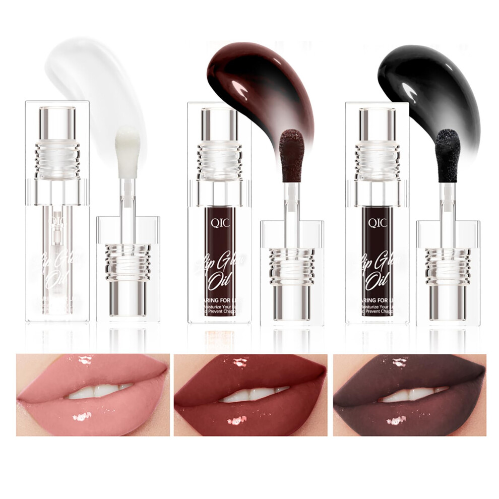 Black Lip Plumping Gloss Waterproof Longlasting Moisturizing Lip Oil Vegan Hydrating Liquid Lipstick 3 Colors