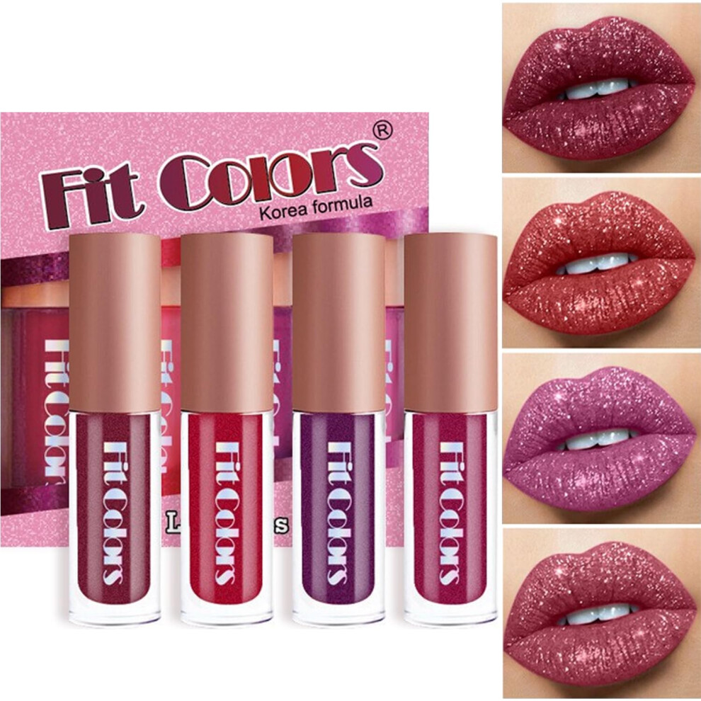 Lip Gloss Set 4 Colors Glitter Liquid Lipstick Kit Long Lasting Nonsticky  Shine Makeup