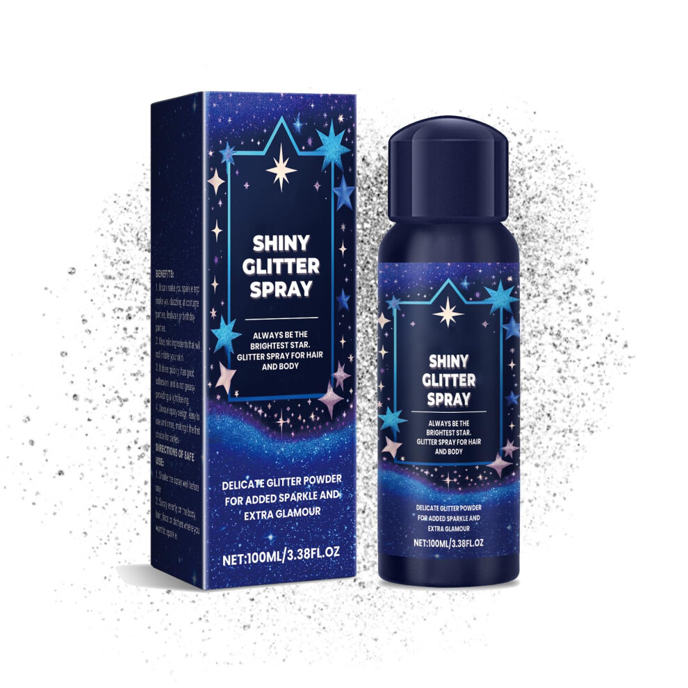 Body Glitter Spray for Hair and Skin, LongLasting Shimmery QuickDry Glitter for Festival Party 3.38oz Silvery