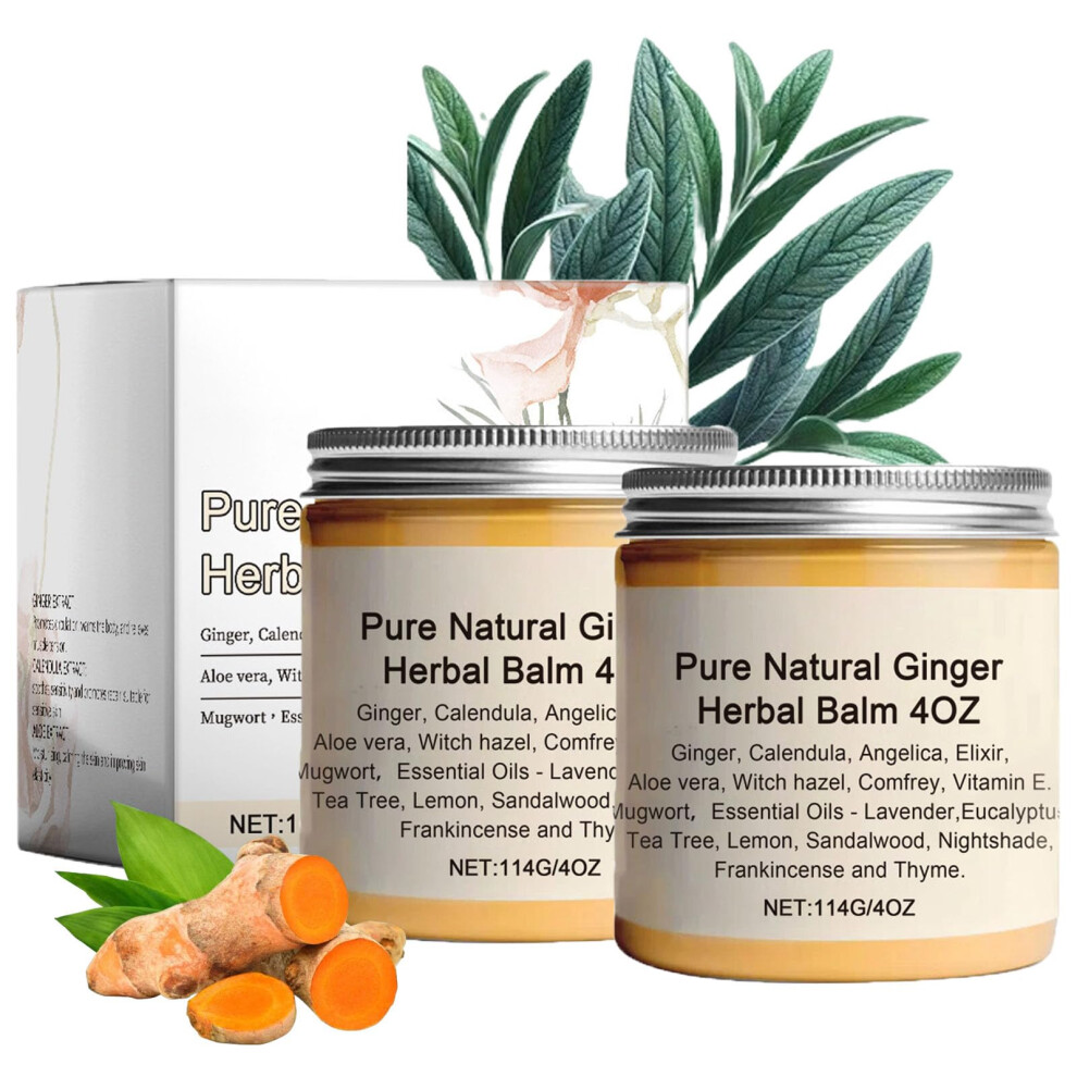 Pure Natural Ginger Herbal Balm 4oz 2 Pack for Muscle Relief and Massage