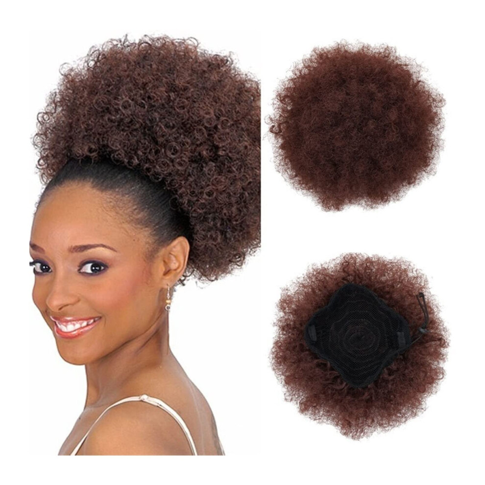 Unisex Black Synthetic Hair Bun With Curly Drawstring Ponytail Extension For Women Instant Volume Boost