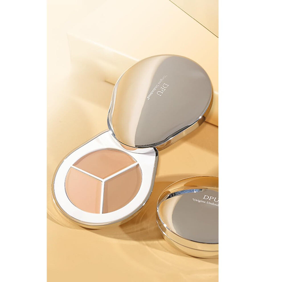 Cream 3 Color Concealer Palette With Brush, Full Coverage Lightweight Formula For Flawless Makeup