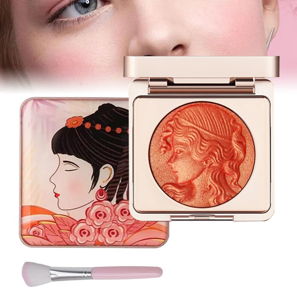 Orange Powder Blush Palette With Smooth Blendable Texture, Matte Natural Color For Cheeks,
