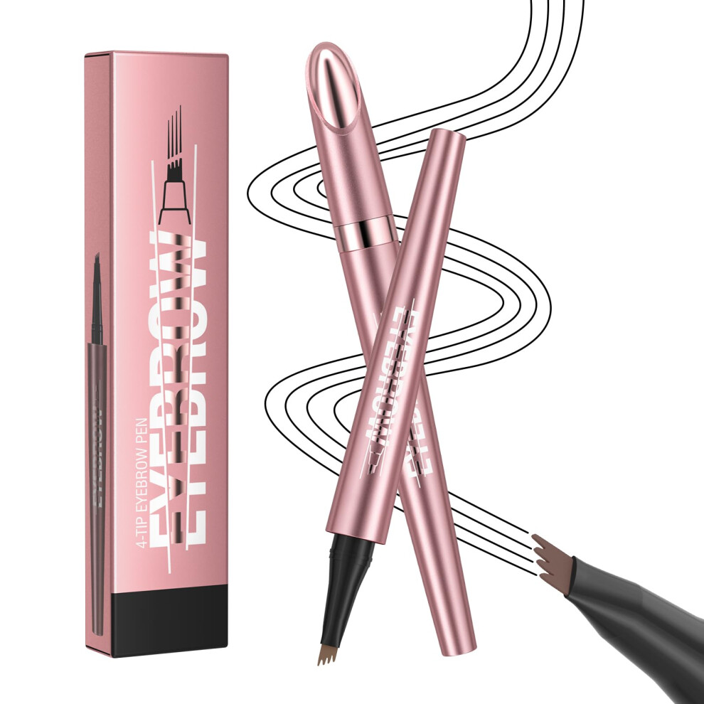 Brown Waterproof 4Tip Microblading Eyebrow Pen Dark Longlasting Smudgeproof Natural Look