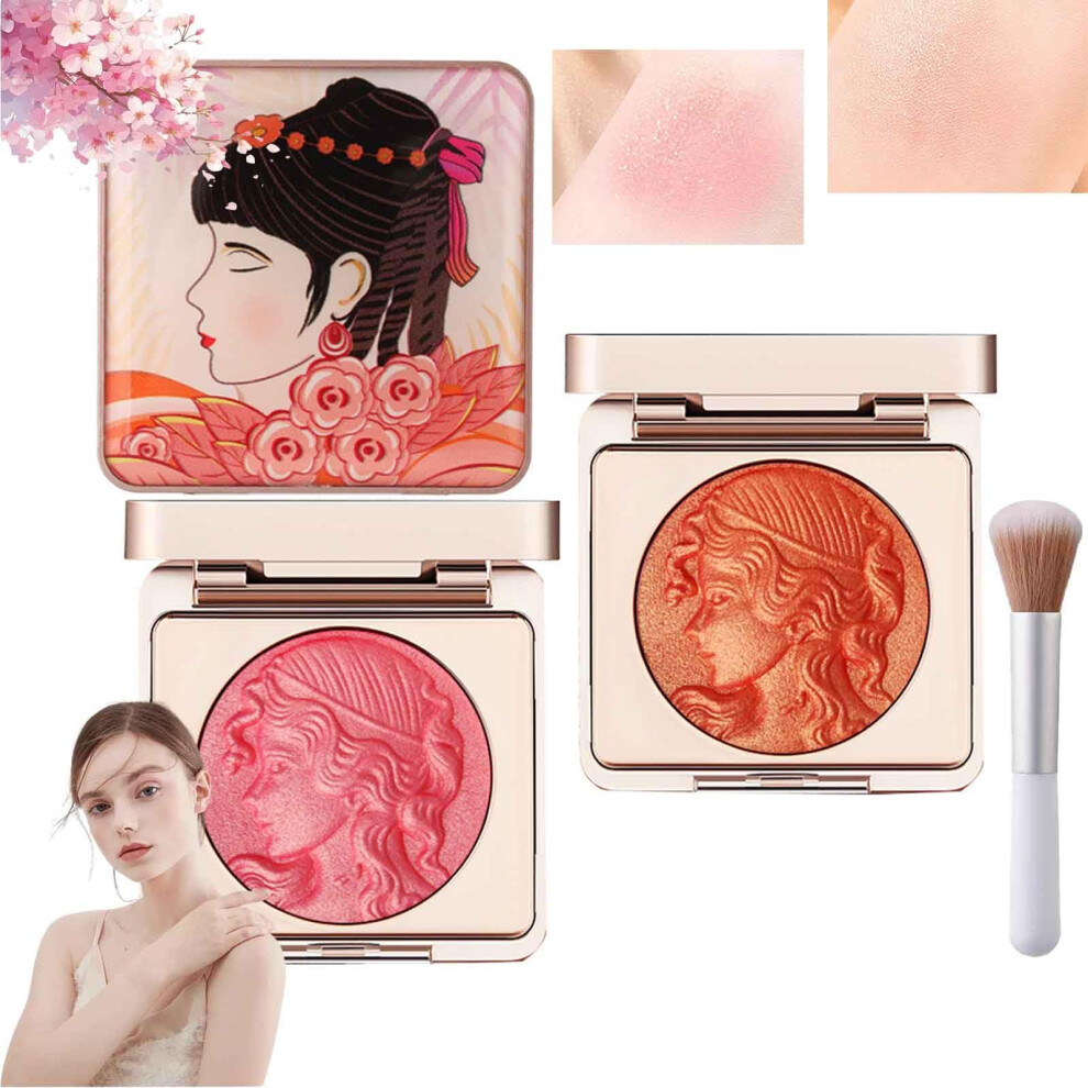 Orange Powder Blush Palette For Cheeks, Embossed Matte Face Blush Set, Smooth Easy Blending
