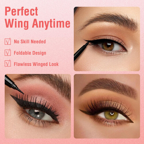 Eyeliner Stamp with Precision Wing, Double Ended Waterproof SmudgeResistant Foldable Heart Design, Black 2