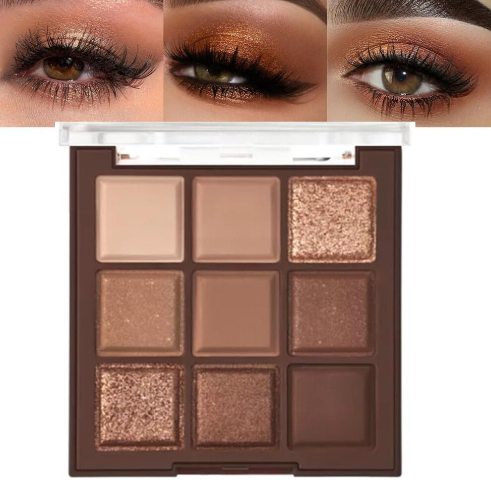 Neutral Brown Eyeshadow Palette with Matte and Shimmer, Long Lasting Waterproof  Pigmented Colors