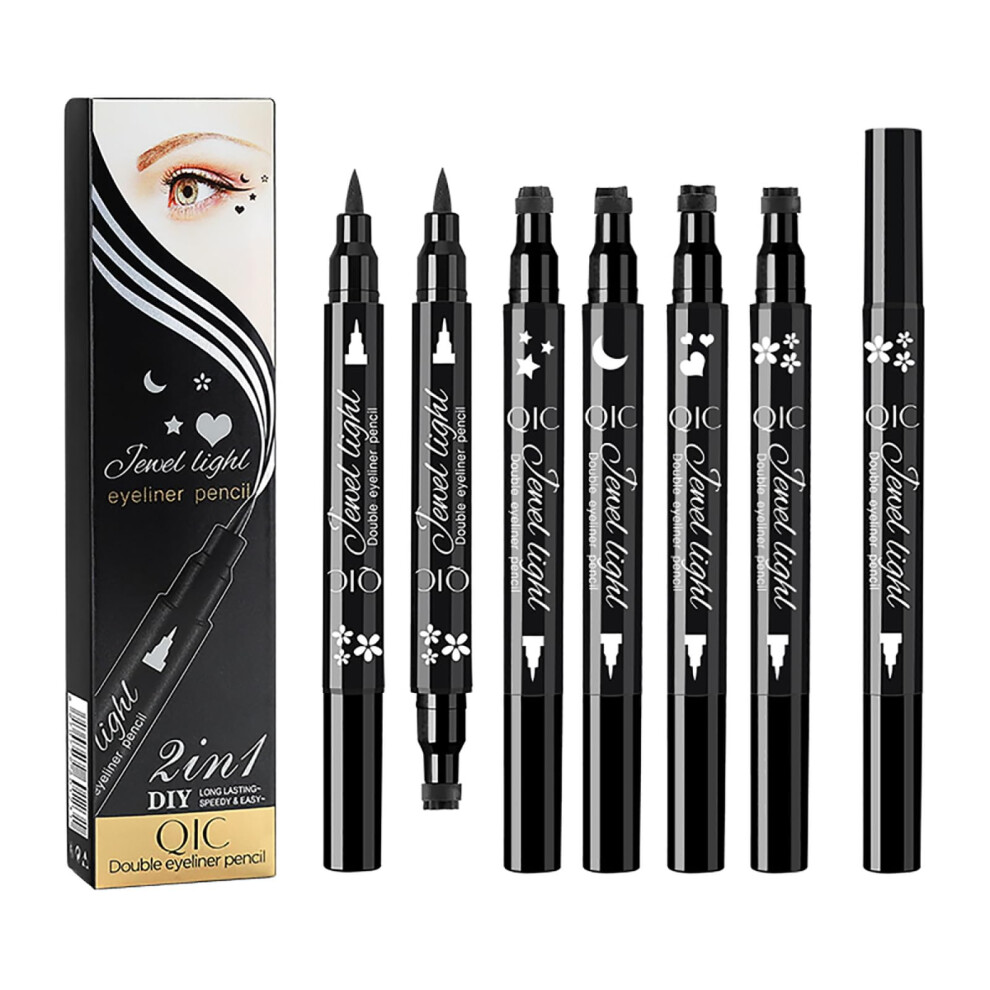Double Head Winged Eyeliner Stamp Pen Waterproof Smudge Proof Liquid Eyeliner Moon and Flower