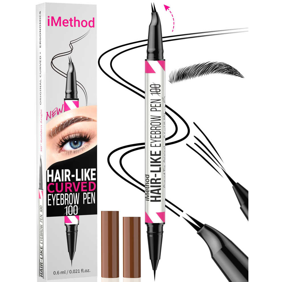 Dual Ended Eyebrow Pencil with Brush and Curved Microblading Tip, Waterproof Black