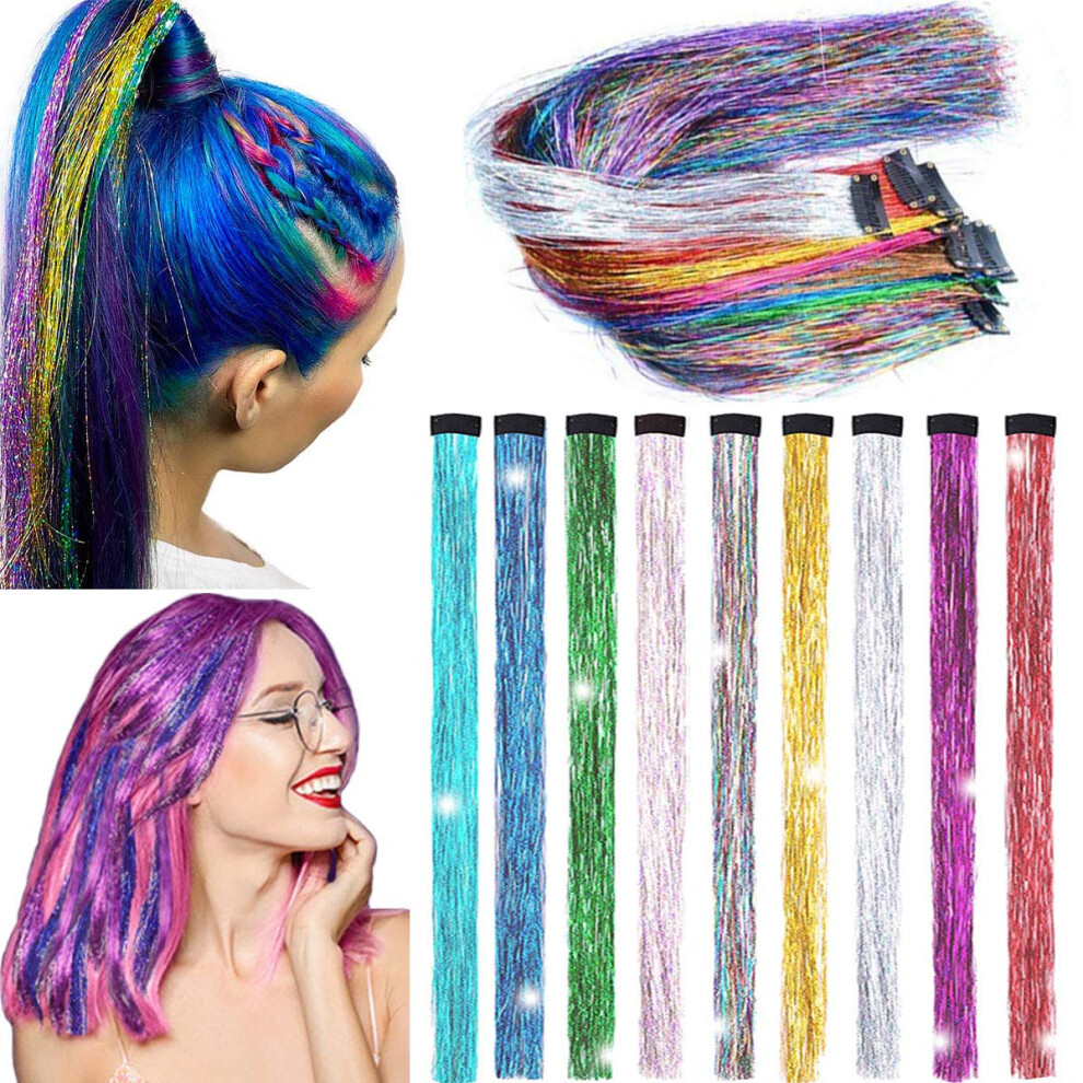 Unisex 9Pcs Girls Hair Accessories Clipin Synthetic Hair Extensions Straight Rainbow Color Hairpiece Party Highlights