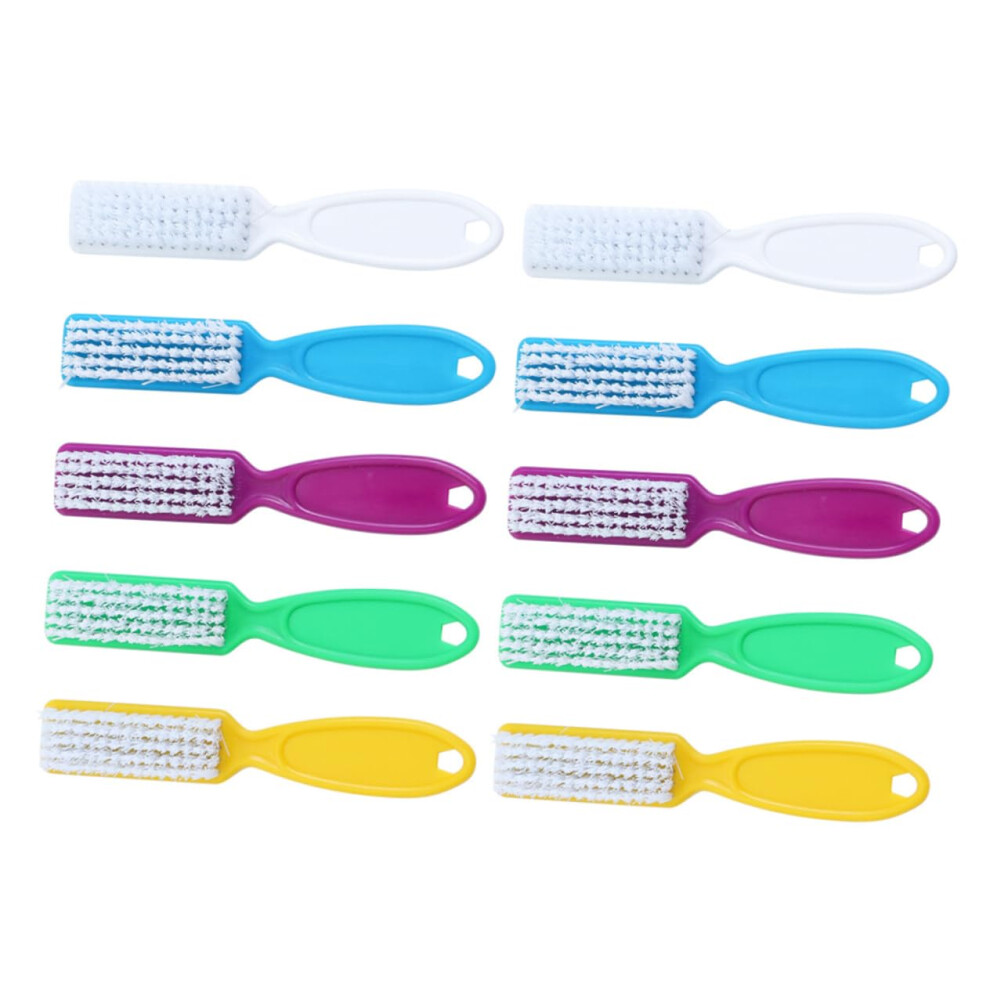 10pcs Nail Cleaning Brush with Long Handle for Manicure Pedicure Quick Dust Removal