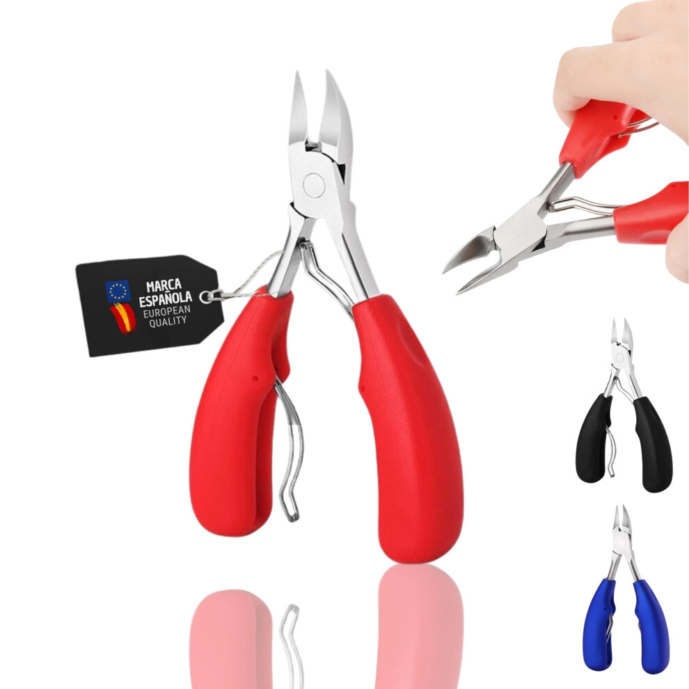 Red Nail Clippers For Thick Toenails With Precise Curved Tip, Ergonomic Stainless Steel Pliers