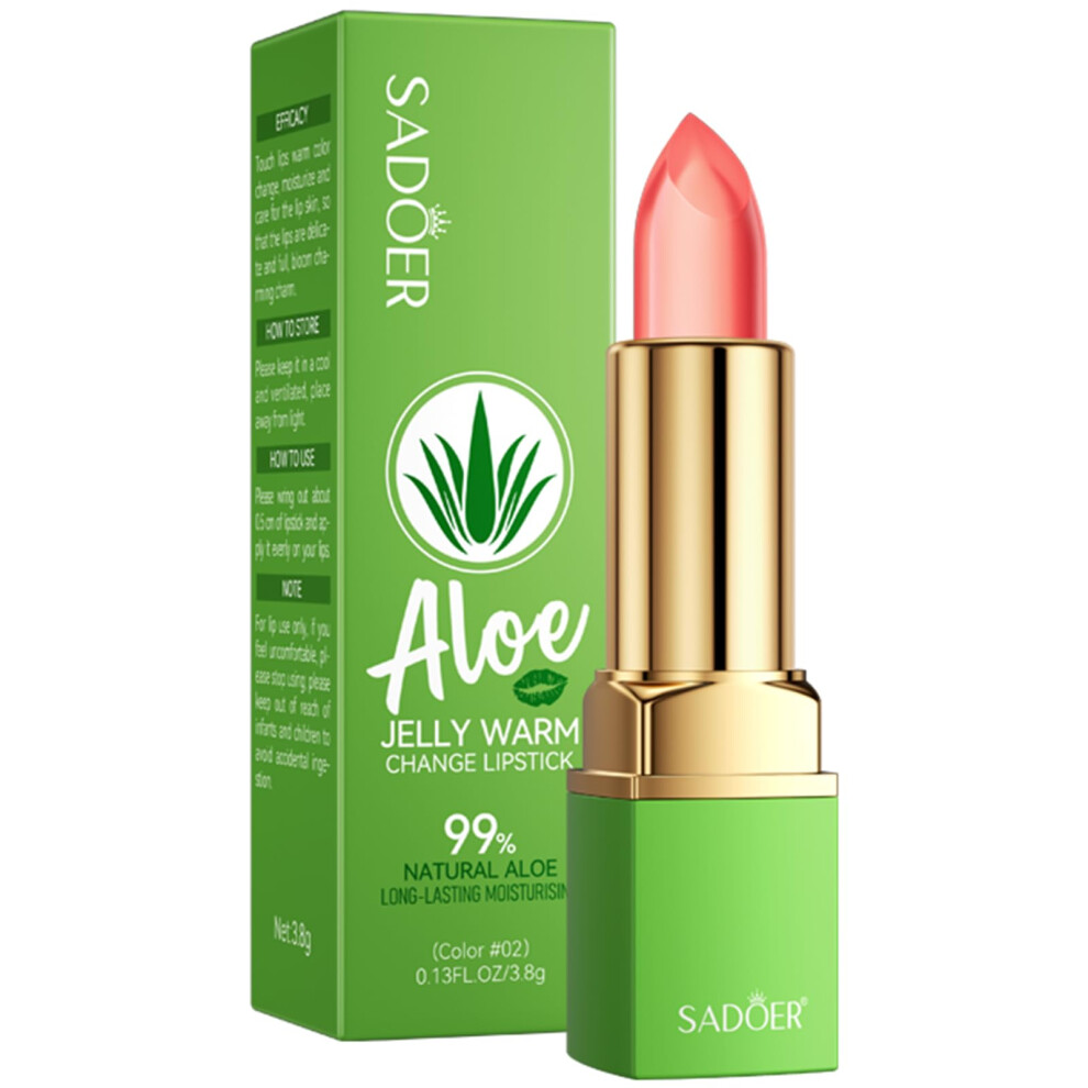 Color Changing Aloe Vera Lipstick with LongLasting Glossy Finish, 5 Colors, 3.8g