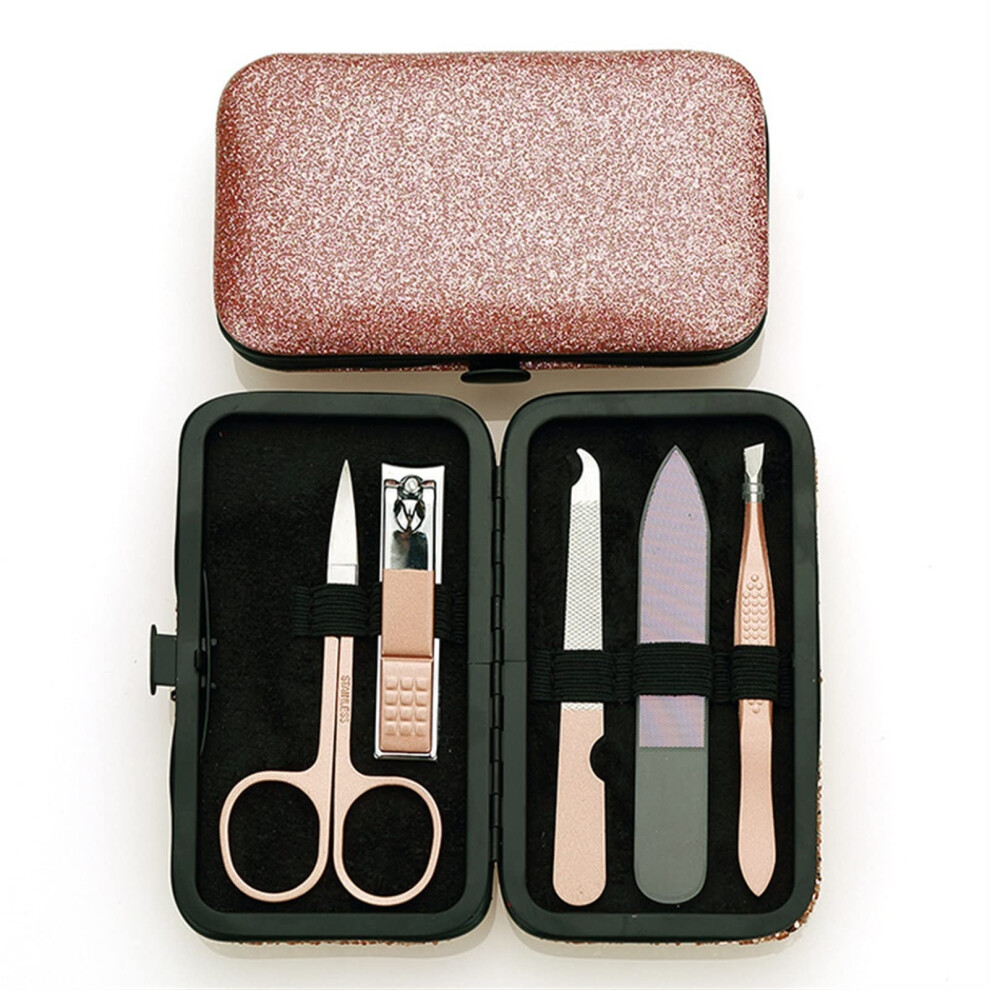 Manicure Pedicure Set 5pcs Rose Gold Stainless Steel Nail Clippers Kit with File Scissors Ear Pick