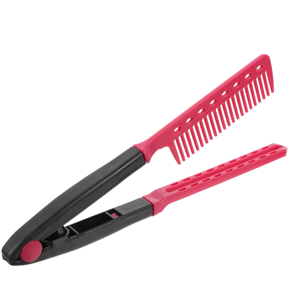 Unisex Black Vshaped Hair Styling Comb Clipon Hair Straightener Comb Heatresistant For Quick Home Styling And Rosy