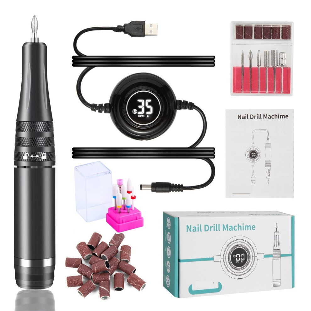Electric Nail Drill 35000RPM Rechargeable with Forward Reverse Rotation for Acrylic and Natural Nails