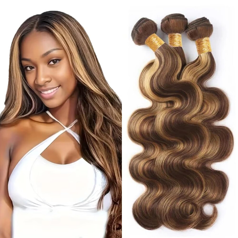 30 32 34 Inch Brazilian Virgin Human Hair Bundles Body Wave Honey Blonde Highlight 300g