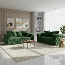 (Green, 3+2 Seater) Ashton Plush Velvet Scatter Back Sofa Set | 2 Seater, 3 Seater, 3+2 Seater, Armchair