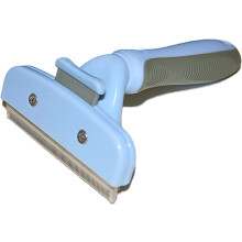 Escova removedora de pelos com cabeça dupla, lâmina arredondada em aço inoxidável e cabo de borracha antiderrapante, ideal para cães e gatos, na