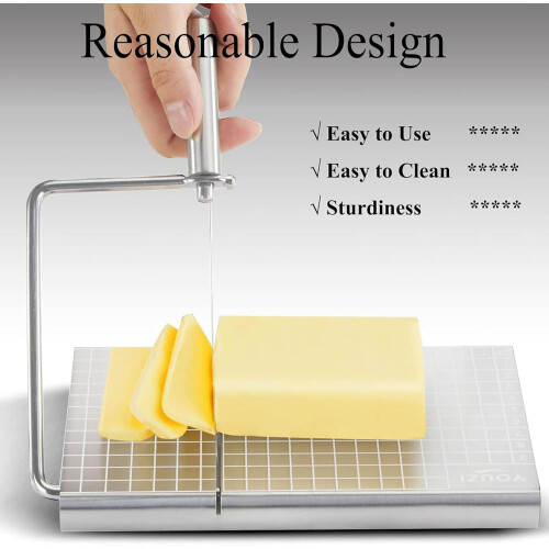 Stainless Steel Cheese Slicer with Board, 5 Replacement Wires, Precise Thickness Control 1