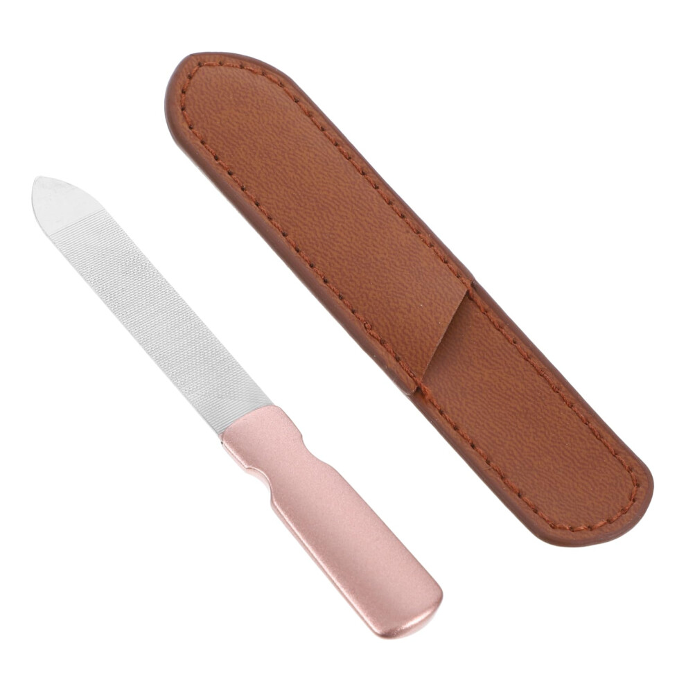 Stainless Steel Nail File with Leather Case for Manicure, Double Sided Precision Nail Shaping
