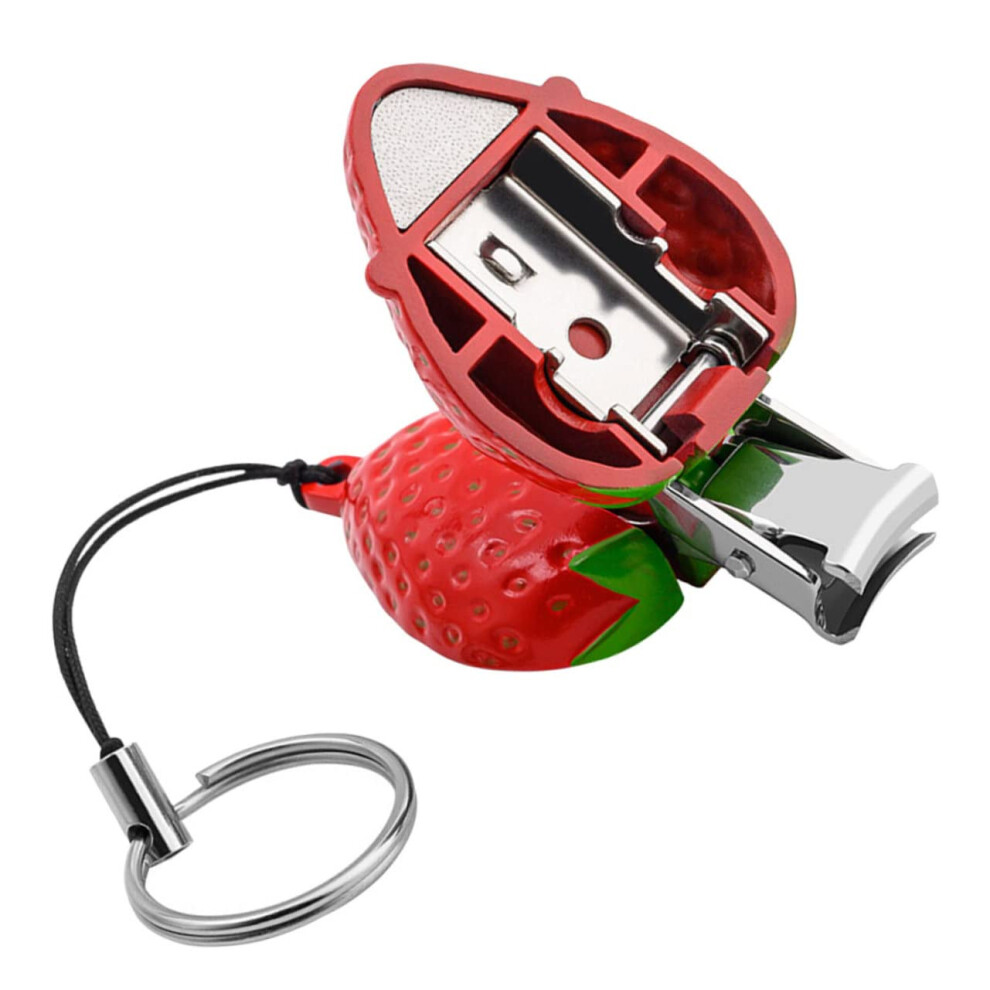 Cartoon Strawberry Foldable Stainless Steel Nail Clipper with Keychain for Travel and Home Use