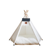 Durable Cotton Canvas Pet Teepee, Secure Private Space for Dogs, Cats, Small Pets with Non-Slip Thick Cushion, Easy to Assemble Portable House (Indoor