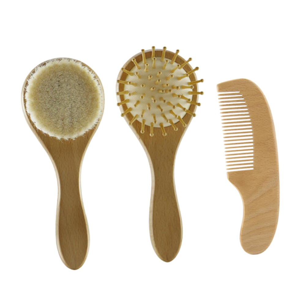 Wooden Baby Hair Brush Set for Newborns with Soft Wool Bristles and Gentle Scalp Massage Comb