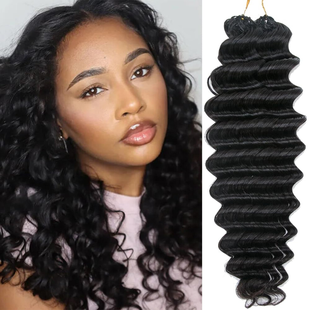14 Inch Human Hair Crochet Braids Deep Wave Extensions Knotless Pre Looped Reusable Tangle