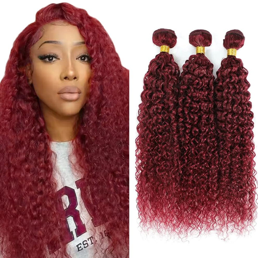 99J Burgundy Human Hair Bundles Kinky Curly Brazilian Hair Extensions 22 24 26 Inch 3pcs