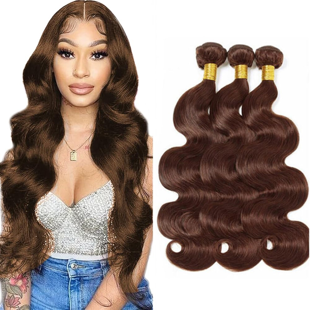 Brazilian Body Wave Hair Bundles #4 Brown Virgin Human Hair Extensions 20Inch Chocolate 3pcs