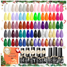 Gel Nail Polish Set 40 Colors Neon Red Green Pink Yellow with Glossy Matte Glitter Base Coat