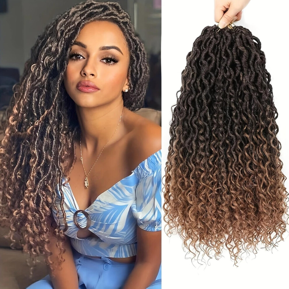 Unisex 24 Inch T30 Goddess Locs Crochet Hair, 8 Packs Prelooped Boho Faux Locs With Curly Ends