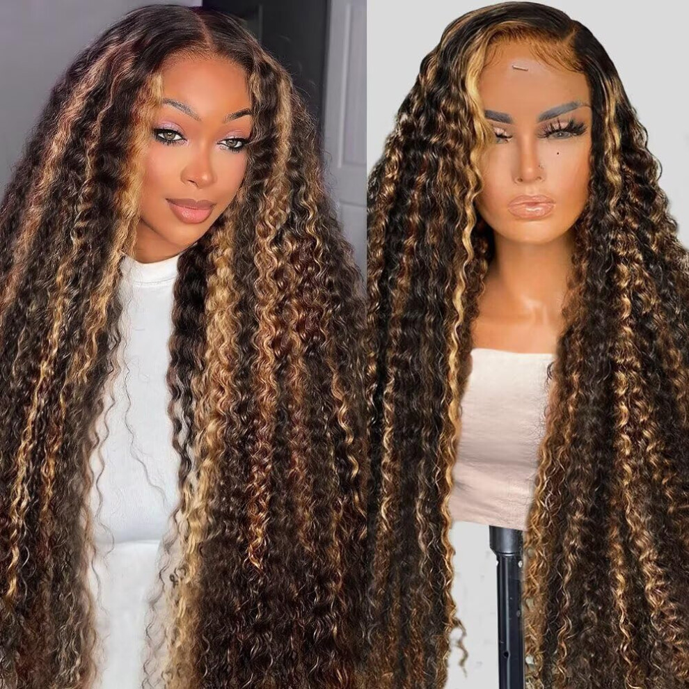 Human Hair Lace Front Wig 13x6 HD Transparent Ombre Honey Blonde Deep Wave 200% Density Pre Plucked
