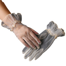 Dünne Abendhandschuhe aus kurzem Tüll für Hochzeitsbälle-Sekt