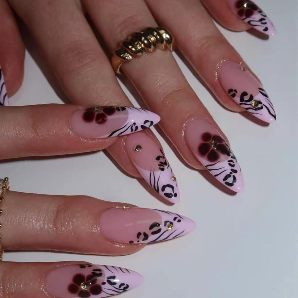Glossy French Press on Nails 24pcs Almond Fake Nails with Natural Fit and BreakResistant Design