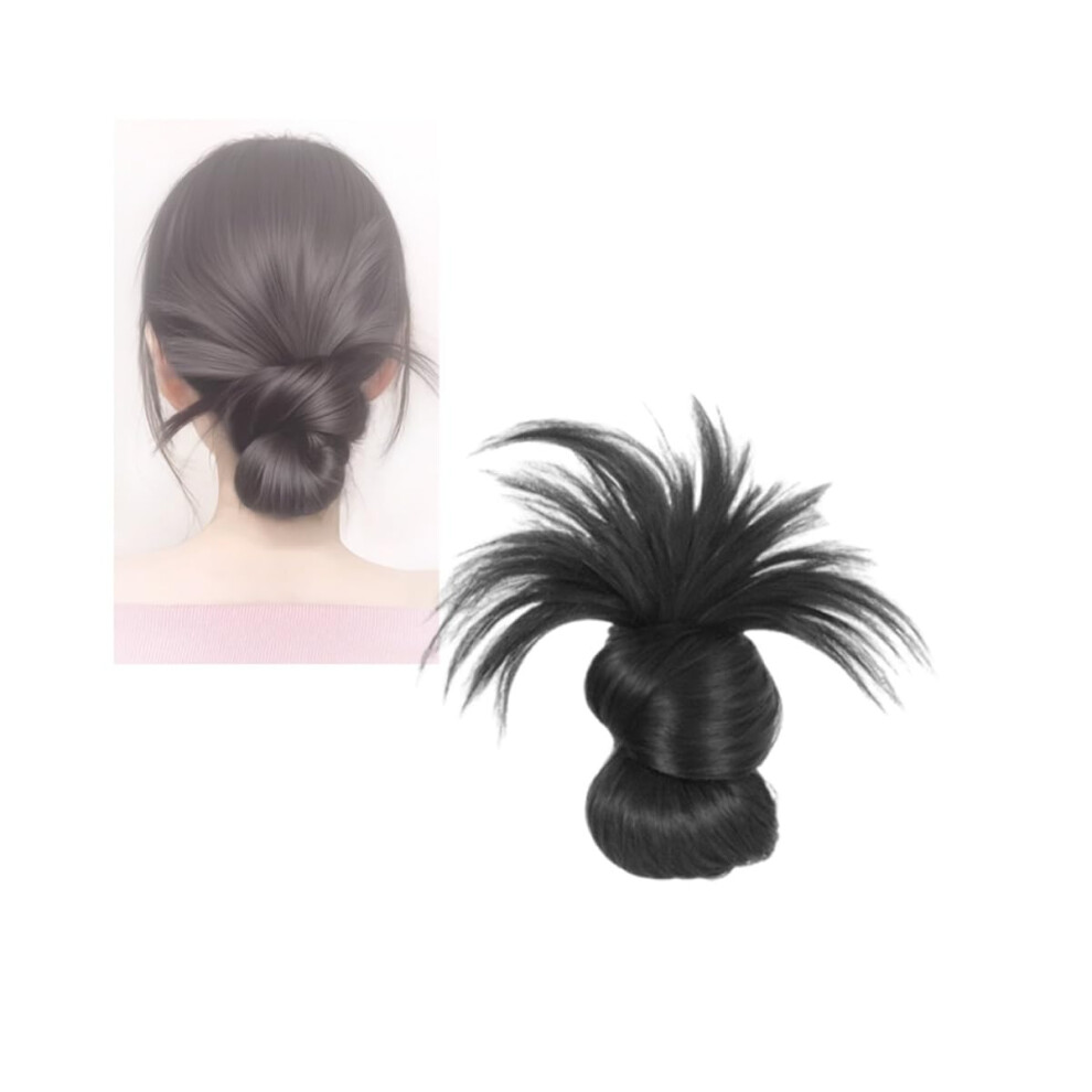 Unisex Black Clipon Feathered Bun Wig And Ponytail Extension Heatresistant Voluminous Updo For Women