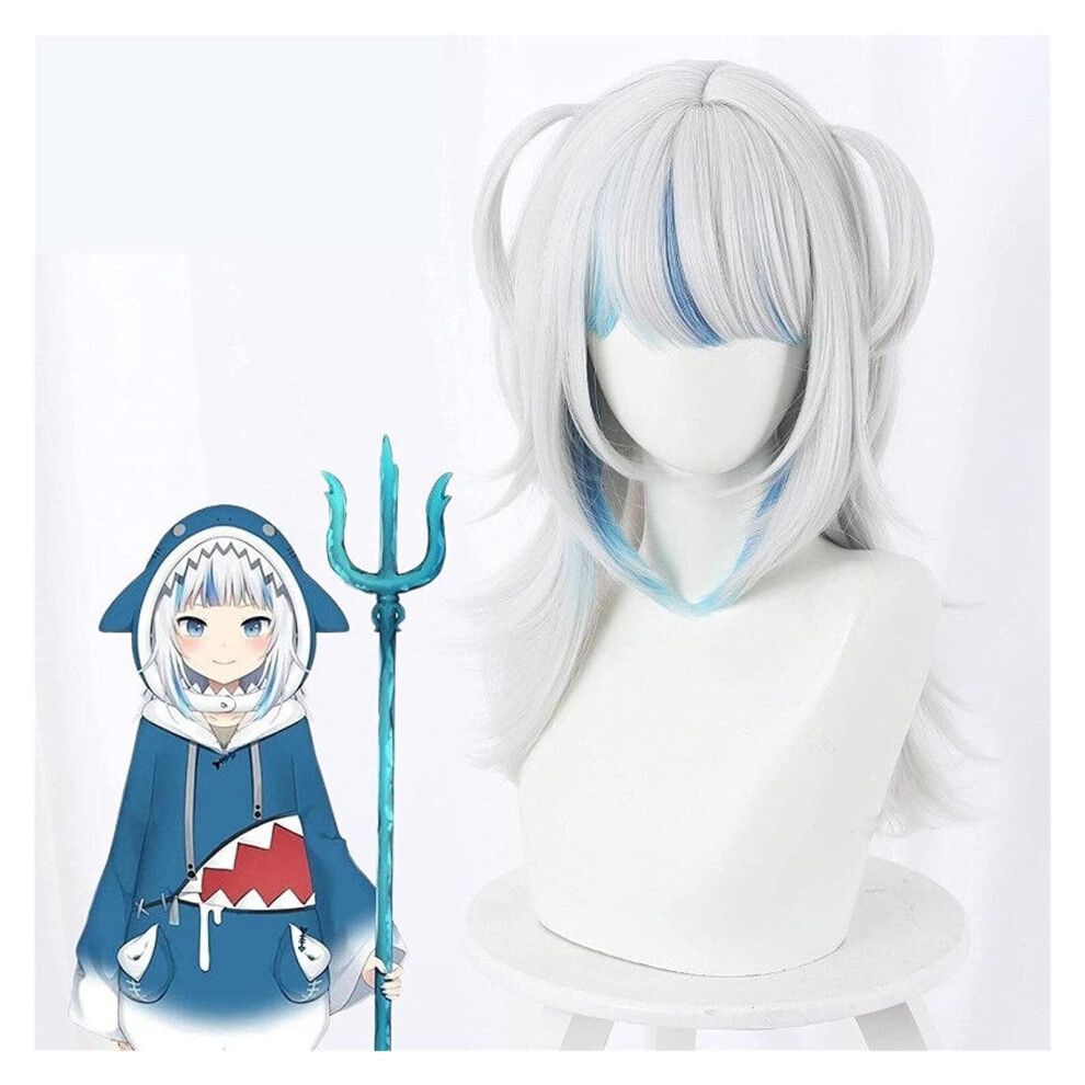 Long Heat Resistant Cosplay Wig for Gawr Gura Anime Character, Synthetic Hair for Halloween Party